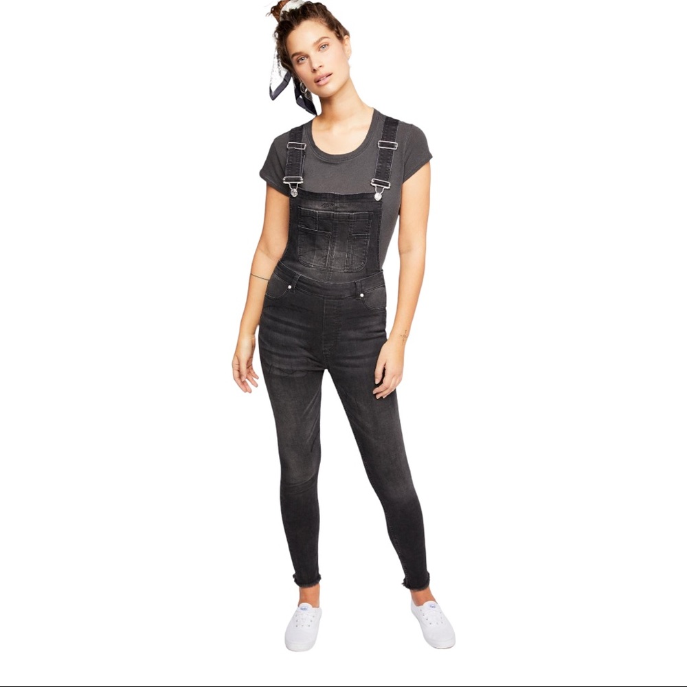 Free People Black Denim Overalls